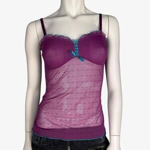 Purple mesh cami top Y2K blue lace lingerie going out